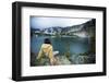 A Woman Sits at Dusk Near Mirror Lake in the Wallowa Mountains in Northeast Oregon-Ben Herndon-Framed Photographic Print