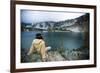 A Woman Sits at Dusk Near Mirror Lake in the Wallowa Mountains in Northeast Oregon-Ben Herndon-Framed Photographic Print