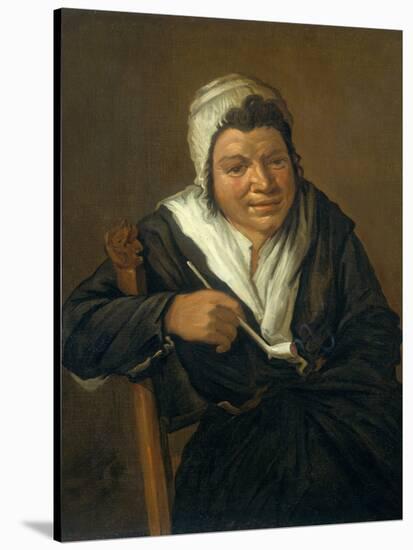 A Woman Smoking a Pipe-Frans Hals-Stretched Canvas