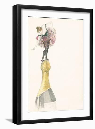 A Woman Standing on the Top of a Champagne Bottle-null-Framed Giclee Print