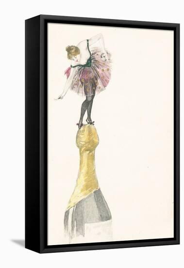 A Woman Standing on the Top of a Champagne Bottle-null-Framed Stretched Canvas