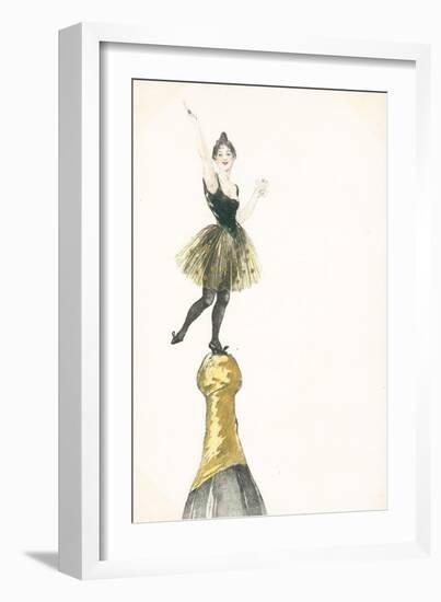 A Woman Standing on the Top of a Champagne Bottle-null-Framed Giclee Print