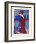 A Woman Stands Looking At Two Peacocks-Louis Rhead-Framed Art Print