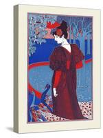 A Woman Stands Looking At Two Peacocks-Louis Rhead-Stretched Canvas