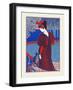 A Woman Stands Looking At Two Peacocks-Louis Rhead-Framed Art Print