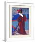 A Woman Stands Looking at Two Peacocks-Louis Rhead-Framed Art Print