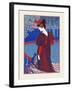 A Woman Stands Looking at Two Peacocks-Louis Rhead-Framed Art Print