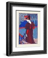 A Woman Stands Looking at Two Peacocks-Louis Rhead-Framed Art Print