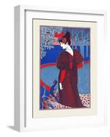 A Woman Stands Looking at Two Peacocks-Louis Rhead-Framed Art Print