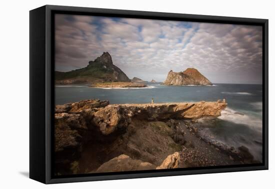 A Woman Stares Out at the Dramatic Landscape of Praia Do Sueste on Fernando De Noronha-Alex Saberi-Framed Stretched Canvas