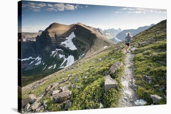 A Woman Trail Running High in Glacier National Park, Montana-Steven Gnam-Stretched Canvas