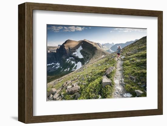 A Woman Trail Running High in Glacier National Park, Montana-Steven Gnam-Framed Photographic Print