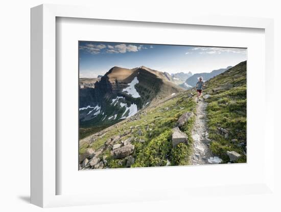 A Woman Trail Running High in Glacier National Park, Montana-Steven Gnam-Framed Photographic Print