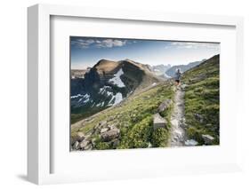 A Woman Trail Running High in Glacier National Park, Montana-Steven Gnam-Framed Photographic Print