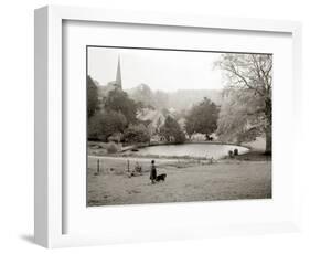 A Woman Walking Her Border Collie Dog in the Countryside-null-Framed Photographic Print