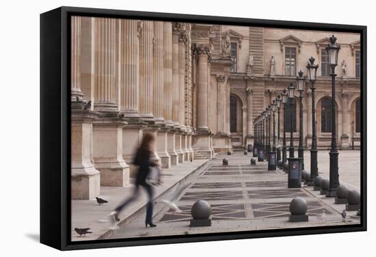 A Woman Walks Through the Louvre Museum in Paris, France, Europe-Julian Elliott-Framed Stretched Canvas