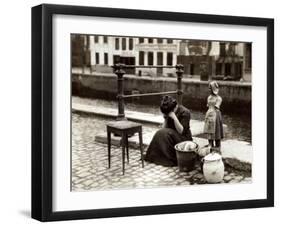 A Woman Weeps at the Roadside Beside Her Worldly Treasures, WWI, Antwerp, Belgium, August 1914-null-Framed Photographic Print