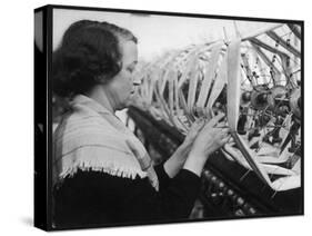 A Woman Working in a Silk and Rayon Mill, Burnley, Lancashire, Britain-Henry Grant-Stretched Canvas