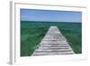 A Wood Dock in the Foreground with Clear Green Water and Blue Skies Near the Isle of Youth, Cuba-James White-Framed Photographic Print