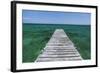 A Wood Dock in the Foreground with Clear Green Water and Blue Skies Near the Isle of Youth, Cuba-James White-Framed Photographic Print