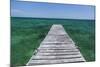 A Wood Dock in the Foreground with Clear Green Water and Blue Skies Near the Isle of Youth, Cuba-James White-Mounted Photographic Print