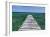 A Wood Dock in the Foreground with Clear Green Water and Blue Skies Near the Isle of Youth, Cuba-James White-Framed Photographic Print