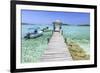 A Wood Pier Leads to Moored Boats and Clear Tropical Waters Near Staniel Cay, Exuma, Bahamas-James White-Framed Photographic Print