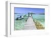 A Wood Pier Leads to Moored Boats and Clear Tropical Waters Near Staniel Cay, Exuma, Bahamas-James White-Framed Photographic Print