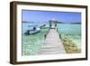 A Wood Pier Leads to Moored Boats and Clear Tropical Waters Near Staniel Cay, Exuma, Bahamas-James White-Framed Photographic Print