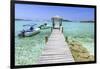 A Wood Pier Leads to Moored Boats and Clear Tropical Waters Near Staniel Cay, Exuma, Bahamas-James White-Framed Photographic Print