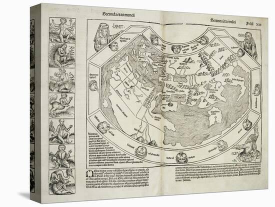 A Woodcut Map of the World, Copied from Ptolemy, 1493-Hartmannus Schedel-Stretched Canvas