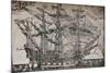 A woodcut of a ship which is believed to be The Ark Royal, c1587-Unknown-Mounted Giclee Print