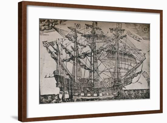 A woodcut of a ship which is believed to be The Ark Royal, c1587-Unknown-Framed Giclee Print