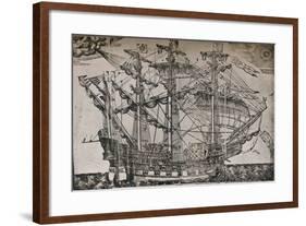 A woodcut of a ship which is believed to be The Ark Royal, c1587-Unknown-Framed Giclee Print