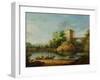 A Wooded Italianate River Landscape with Peasants in a Barge and a Bridge Beyond-William Marlow-Framed Giclee Print