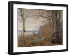 A Wooded lake Landscape with Figures seated on a Bench-Anders Andersen-Lundby-Framed Giclee Print