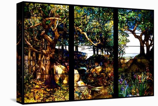 A Wooded Landscape in Three Panels, C.1905 (Glass, Copper Foil, Lead and Wood)-Louis Comfort Tiffany-Stretched Canvas