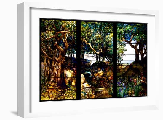 A Wooded Landscape in Three Panels, C.1905 (Glass, Copper Foil, Lead and Wood)-Louis Comfort Tiffany-Framed Giclee Print