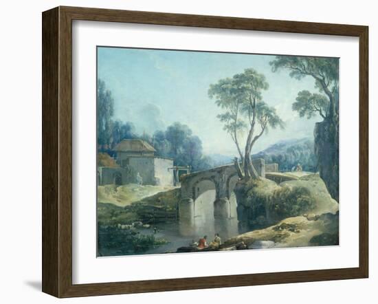 A Wooded Landscape with a Bridge over a River-Francois Boucher-Framed Giclee Print