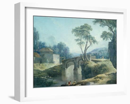 A Wooded Landscape with a Bridge over a River-Francois Boucher-Framed Giclee Print