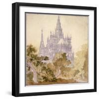 A Wooded Landscape with a Gothic Church (Pencil, Ink and W/C)-Karl Friedrich Schinkel-Framed Giclee Print