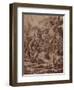 A Wooded Landscape with a River God and Putti pen and ink-Nicolas Poussin-Framed Giclee Print