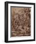 A Wooded Landscape with a River God and Putti pen and ink-Nicolas Poussin-Framed Giclee Print