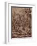 A Wooded Landscape with a River God and Putti pen and ink-Nicolas Poussin-Framed Giclee Print