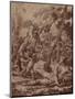 A Wooded Landscape with a River God and Putti pen and ink-Nicolas Poussin-Mounted Giclee Print