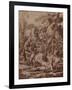 A Wooded Landscape with a River God and Putti pen and ink-Nicolas Poussin-Framed Giclee Print