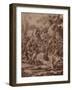 A Wooded Landscape with a River God and Putti pen and ink-Nicolas Poussin-Framed Giclee Print