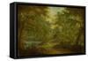 A Wooded Landscape with a Stream and a Fisherman-Thomas Smith of Derby-Framed Stretched Canvas