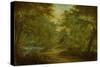 A Wooded Landscape with a Stream and a Fisherman-Thomas Smith of Derby-Stretched Canvas