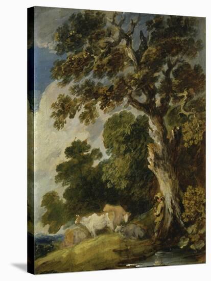 A Wooded Landscape with Cattle and Herdsmen-Gainsborough Dupont-Stretched Canvas